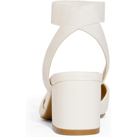 Women Pointed Toe Low Chunky Heels Pump White Pu-n Non-Slip Outsole Shoes - Picture 4 of 6